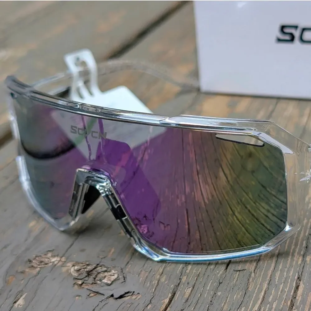 Clear Frame Mountain Bike MTB Shield Sunglasses Mirrored Purple Cycling NWT